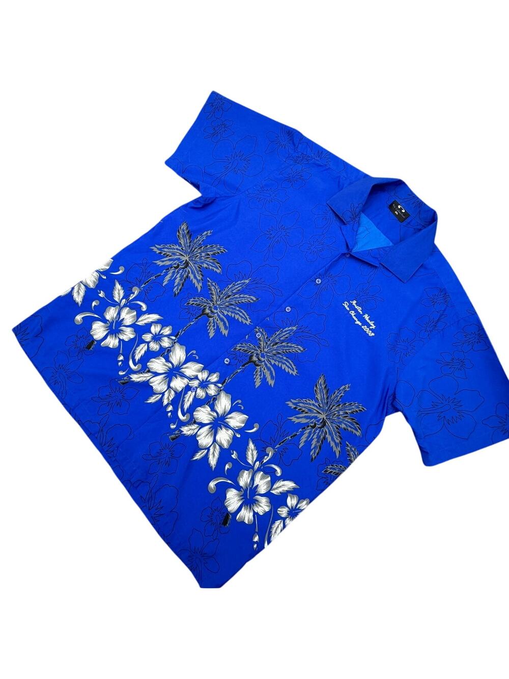 Biz Collection Mens 2XL Blue Hawaiian Shirt Austin Healey Sea Change 2008 Aloha